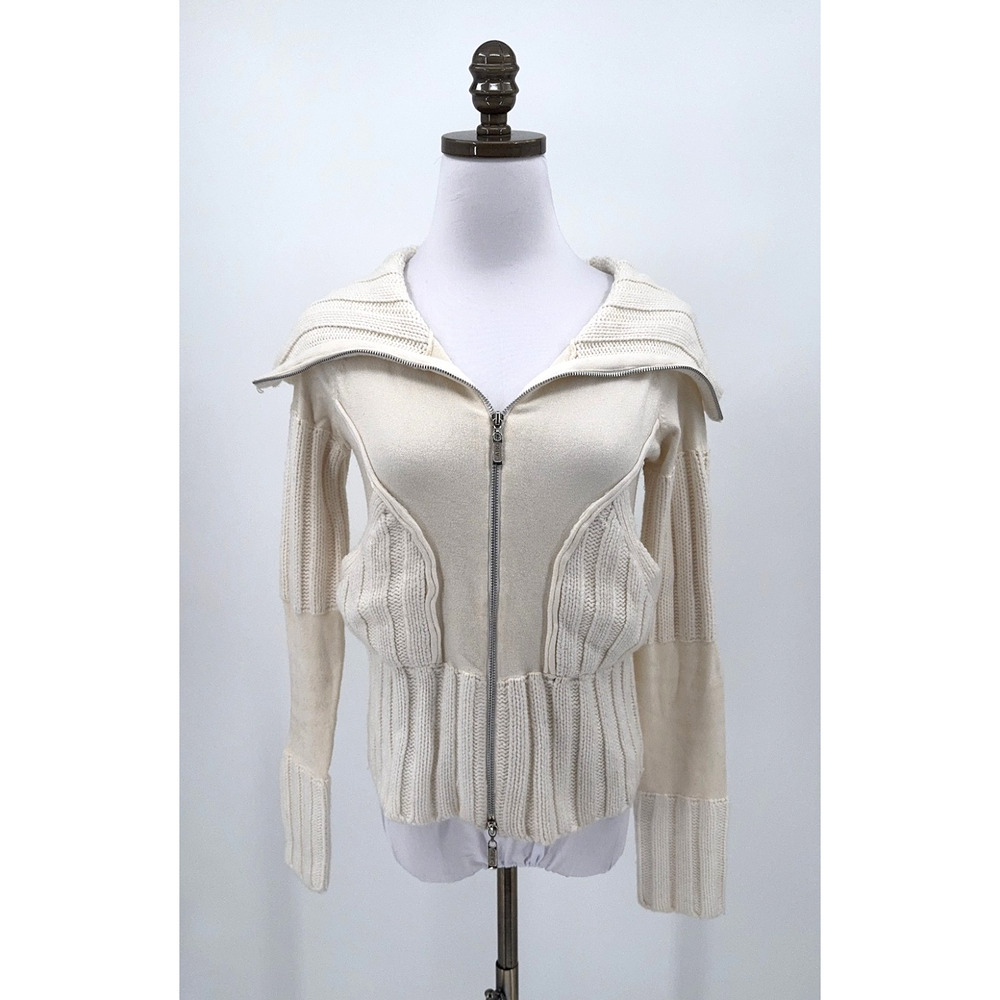 Cabo Dolce Cabo Vintage Womens Ivory Knit Full Zip Cardigan Sweater Sz L